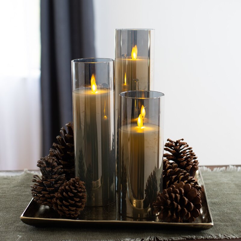 Tall Flameless Pillar Candles With Remote  Set Of 3 